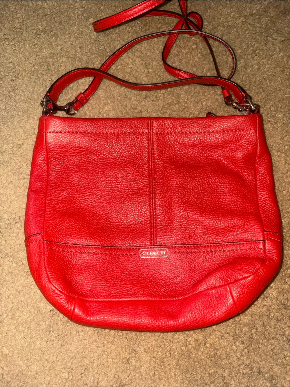 Coach Red Pebbled Leather Crossbody Shoulder Bag